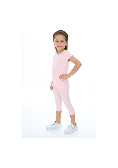 Toontoy Kids Toontoy Kız Çocuk Varaklı Kalp Baskılı Kaprili Takım Pudra