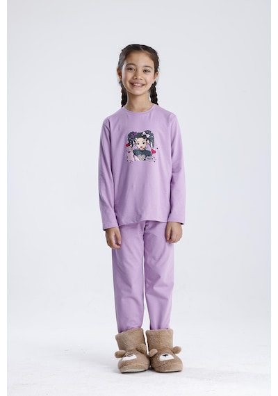 Baskılı Pijama Takımı Mor