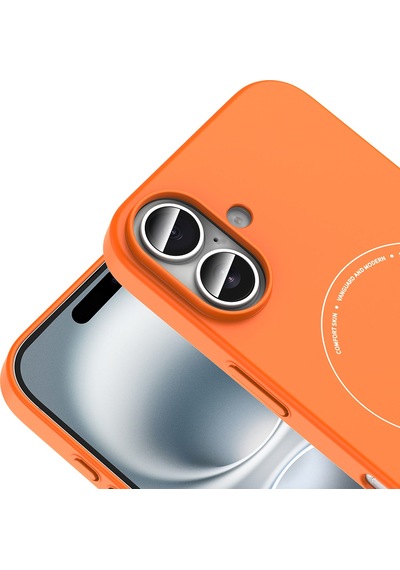 Maks Technology iPhone Uyumlu 17 Kılıf M-safe Şarj Özellikli Kamera Korumalı Mkst Elio Sert Pc Kapak - Turuncu