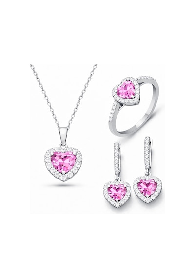Gümüş Pembe Taşlı Kalpli Kadın Set Sl6880 87599731