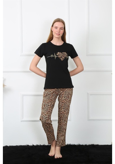 Akbeniz Kadın Penye Kısa Kol Pijama Takım 4128 - L Siyah