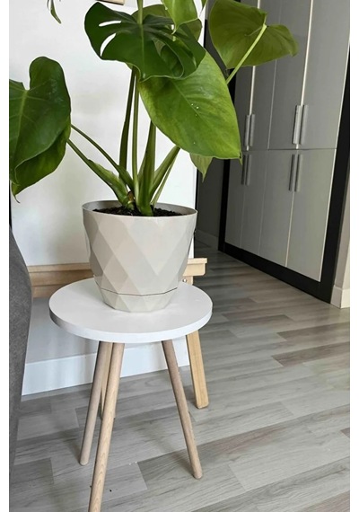 Tekli Yan Sehpa Çiçeklik Saksılık Standı Dekoratif Yan Sehpa Seti Ahşap Ayaklı 33 Cm Çap - Beyaz Beyaz