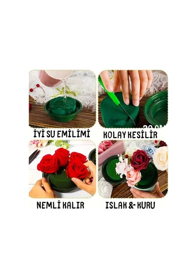 Yuvarlak Canlı Çiçek Köpüğü Çiçek Süngeri 4 Cm X 8 Cm Canlı Çiçekler İçin Özel Ürün Yeşil