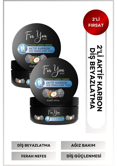 Aktif Karbon Diş Temizleme Tozu 50 Gr Extra Beyazlatıcı Diş Tozu + Nane 2adet