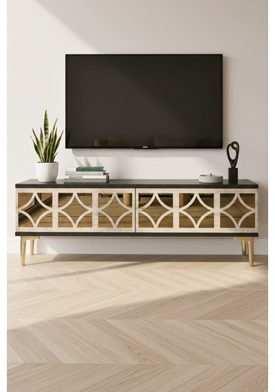 Tsa1236atg - Öztv120 Tv Stand, Tv Sehpası Antrasit - Traverten - Gold 120cm