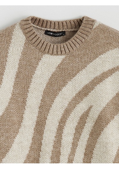 Lcw Modest Kahverengi Bisiklet Yaka Zebra Desenli Kadın Triko Tunik