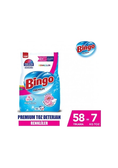 Bingo Premium Toz Çamaşır Deterjanı Renkli Müge Çiçeği 7 KG