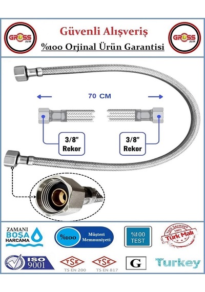 Klozet Flex Hortumu - Çelik Örgü - Spiral Bağlantı Hortumu - 70cm