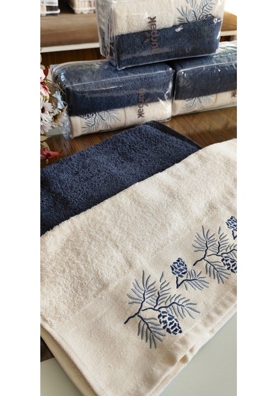 Nurpak Çeyizlik 2.li Set Lüks 50x90cm. %100 Pamuk El,yüz Havlusu Özel Hediyelik Ambalajda İndigo