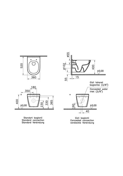 VitrA S50 Rim-ex Kanalsız Asma Klozet 7740b003-0850 Beyaz