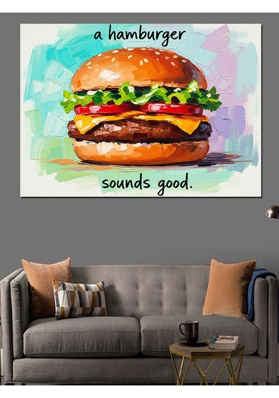 Suluboya Hamburger Yemek Sanatı Dekoratif Kanvas - Mdf Ahşap Tablo