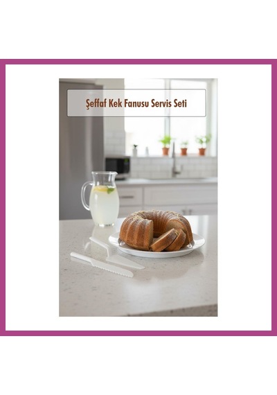 Gees Global Akrilik Beyaz Kek Fanusu Ve Servis Seti - 33 X 39 X 14 Cm Gbzs