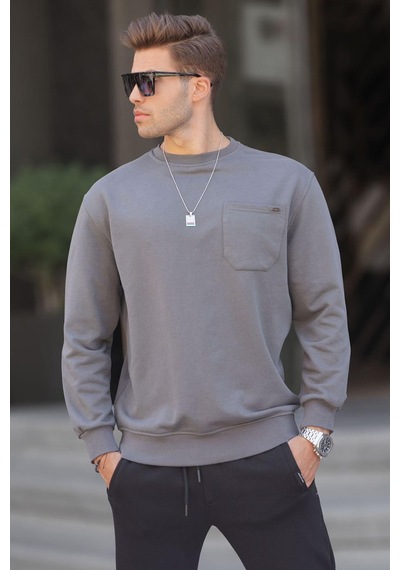 Madmext Füme Regular Fit Basic Sweatshirt 6136-füme Füme