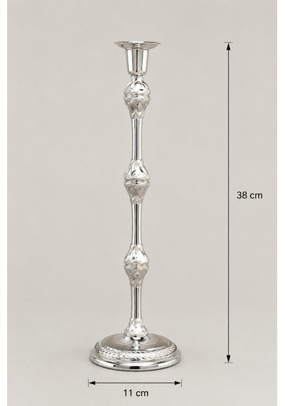 1 Kollu Çelik Şamdan Gümüş Renk Ayaklı Dekoratif Mumluk 38 X 11 Cm