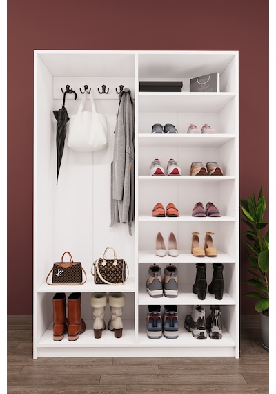 Asra Trend Vestiyer & Portmanto V-08 %100 MDF 4 Kapaklı Geniş Ayakkabılık Beyaz