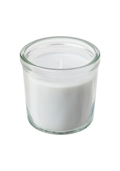 Ikea Adlad Cam Kaplı Kokulu Mum 7,5 X 7 Cm Ağaçsı Beyaz