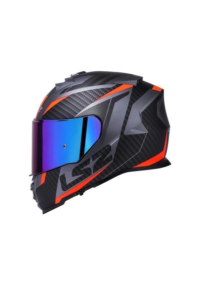 Gökkuşağı Vizörlü + Ls2 Storm 2 Racer Full Face Motosiklet Kaskı Mat Titanyum - Turuncu