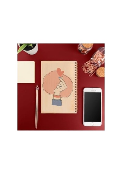 Ahşap Kapaklı Çizgisiz Defter 12x18 Cm, 48 Yaprak 124-Pembe
