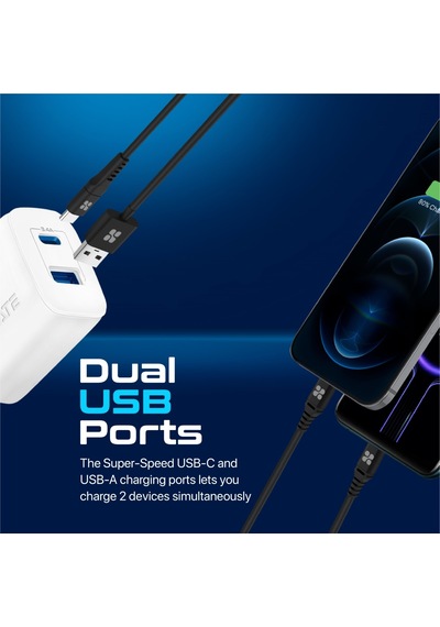 Promate BiPlug-2 17W Yüksek Hızlı Şarj Cihazı, Type-C, USB Beyaz