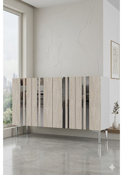 Ka1230bts Mia Konsol Ve Tv Sehpası Beyaz-traverten-silver 120cm
