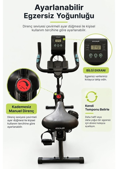 Spin Kondisyon Bisikleti 4 Kg Volanlı, Ayarlanabilir Dirençli Egzersiz Bisikleti Yeşil Genel