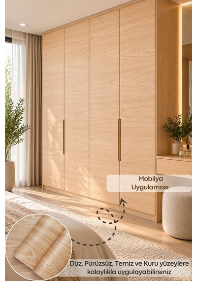 Deconitte Premium Kendinden Yapışkanlı Doğal Açık Meşe Ahşap Desen Mobilya Dolap Masa Tezgah Kaplama Folyosu 60x100cm