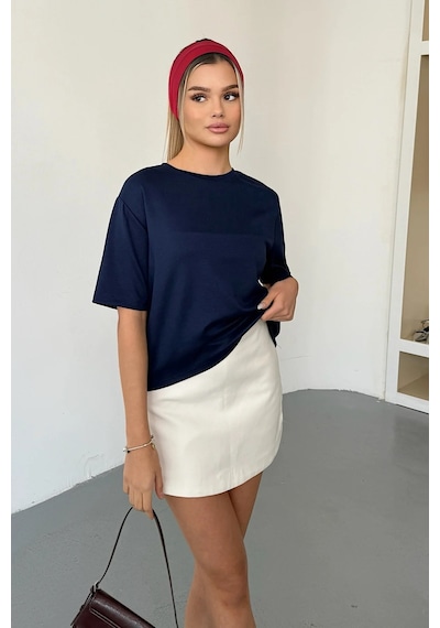 Giysa Kadın Bisiklet Yaka Regular Fit Basic T-shirt Lacivert - Ms0001353 Lacivert