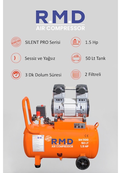 R.M.D Kompresör 50lt Sessiz ve Yağsız Hava Kompresörü I SH1100