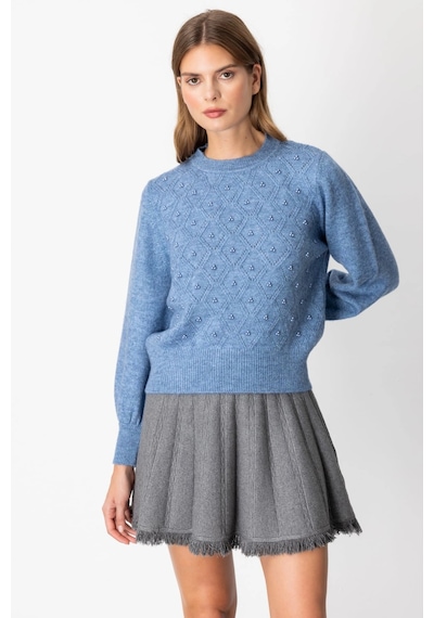 On Fashion Kadın İncili Baklava Desenli Mavi Kazak 63316 Mavi