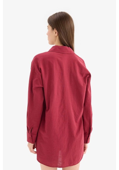DeFacto Regular Fit Pamuklu Plaj Gömleği-Fall in Love W8241AZ25SMBR285 Bordo