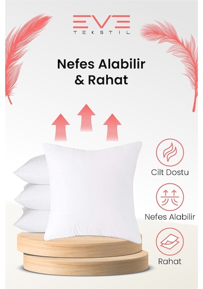Eve Tekstil 4 Adet Silikon Elyaf Dolgulu Kare Kırlent Iç Yastığı 350 G