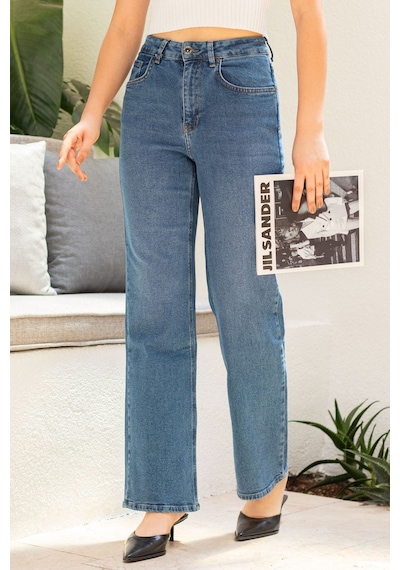 Açık Mavi Kadın Wide Leg Jean Yüksek Bel Likralı Esnek Kot Pantolon Jessica-açmavi 001
