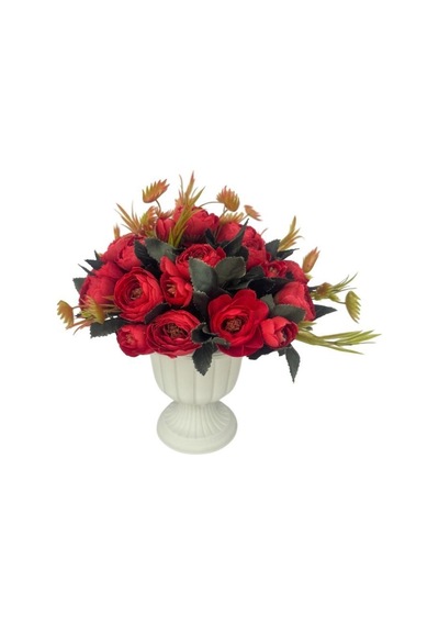 Yapay Çiçek Krem Antik Saksıda Kırmızı Erengül 23cm