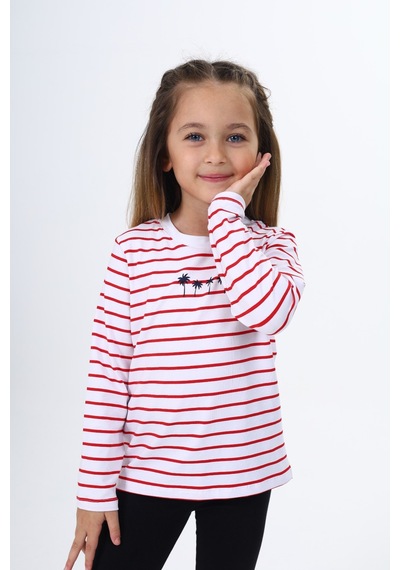 Toontoy Kids Toontoy Kız Çocuk Çizgili Tişört Kırmızı