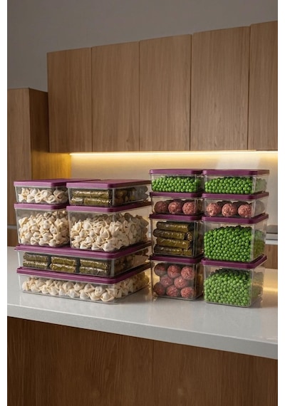 14'lü Set Nora Organizer Buzdolabı Buzluk Düzenleyici Saklama Kabı Mürdüm