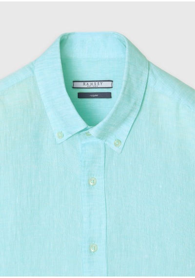 Ramsey Mint Düz Casual Fit Uzun Dokuma Casual %100 Keten Gömlek