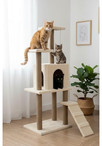 Tr Pet Kedi Tırmalama Kedi Evi Ve Kedi Oyun Evi Bej
