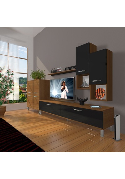 Decoraktiv Eko 6da Mdf Std Krom Ayaklı Tv Ünitesi Tv Sehpası Ceviz - Siyah