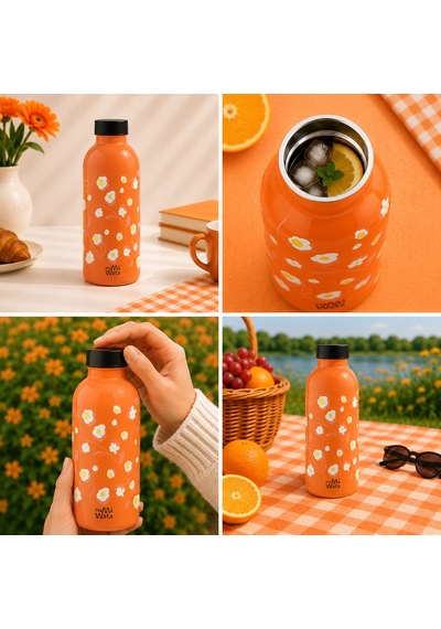 Mamawata Sunlight Paslanmaz Çelik Termos Matara 470 Ml Sızdırmaz Yalıtımlı Suluk Turuncu