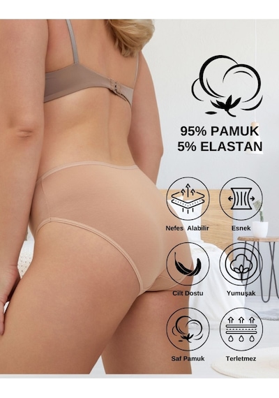 Alya Underwear  Kadın Pamuklu Bato Kesim Külot - 3 Adet Beyaz - 3'lü Paket Ten