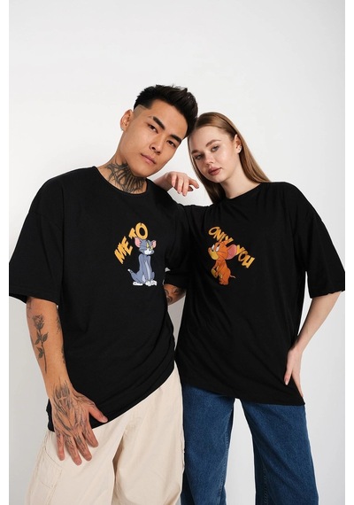 Startmore Siyah Unisex Ikili Me To Only You Baskılı Oversize T-shirt Siyah