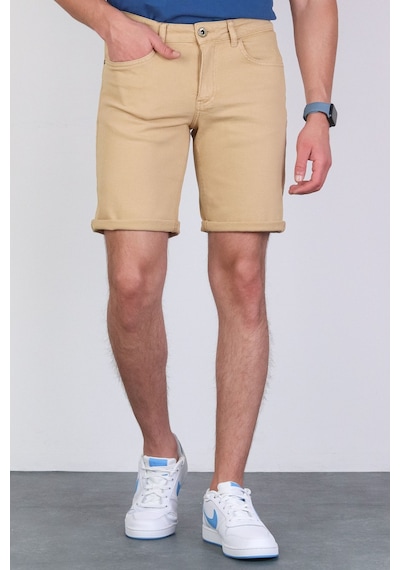 HLT Jeans Erkek Bej Slim Kesim Comfort Likralı Esnek Jeans Şort Thomas-Bej 001
