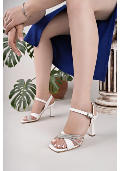 Nesilshoes Nesil Shoes Uraz 780 Beyaz Topuklu Kadın Sandalet