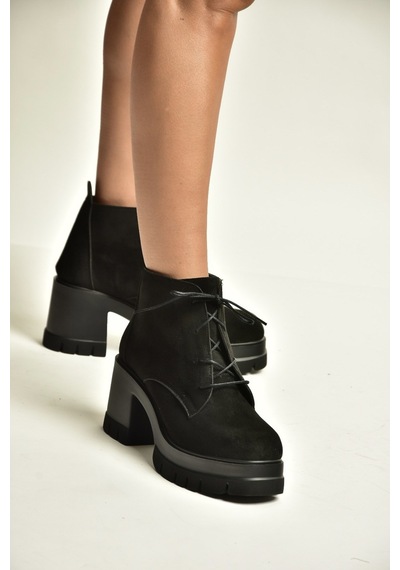 Fox Shoes Z965065902 Siyah Süet Kalın Topuklu Kadın Bot