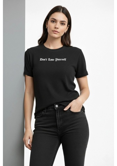 Wear Vexel Kadın Wafıl Kumaş Tişört Regular Kalıp Bisiklet Yaka Baskılı T-shirt - Siyah Siyah Wear Vexel Kadın Wafıl Kumaş Tişört Regular Kalıp Bisiklet Yaka Baskılı T-shirt - Siyah Siyah