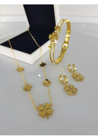 Yonca Kadın Gold Çelik Takı Seti Gümüş - Rose Gold