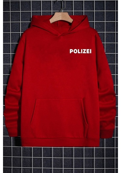 Uyguntarz Unisex Polizei Sırt Baskılı Sweatshirt Kırmızı