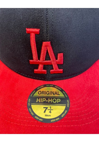 Hamze La Losangeles Nakışlı Hiphop Snapback Rapper Drip Şapka Cap Siyah - Kırmızı