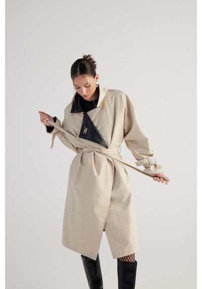 Holly Lolly Maxi Boy Kemerli Cloak Trençkot Bej
