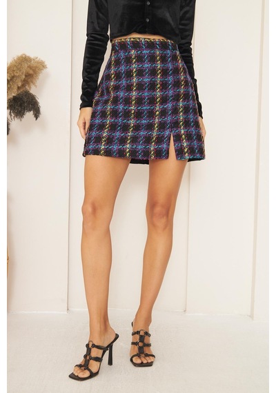 Darlin Moda Mor Yırtmaç Detaylı Tweed Mini Etek Dm2004 Mor